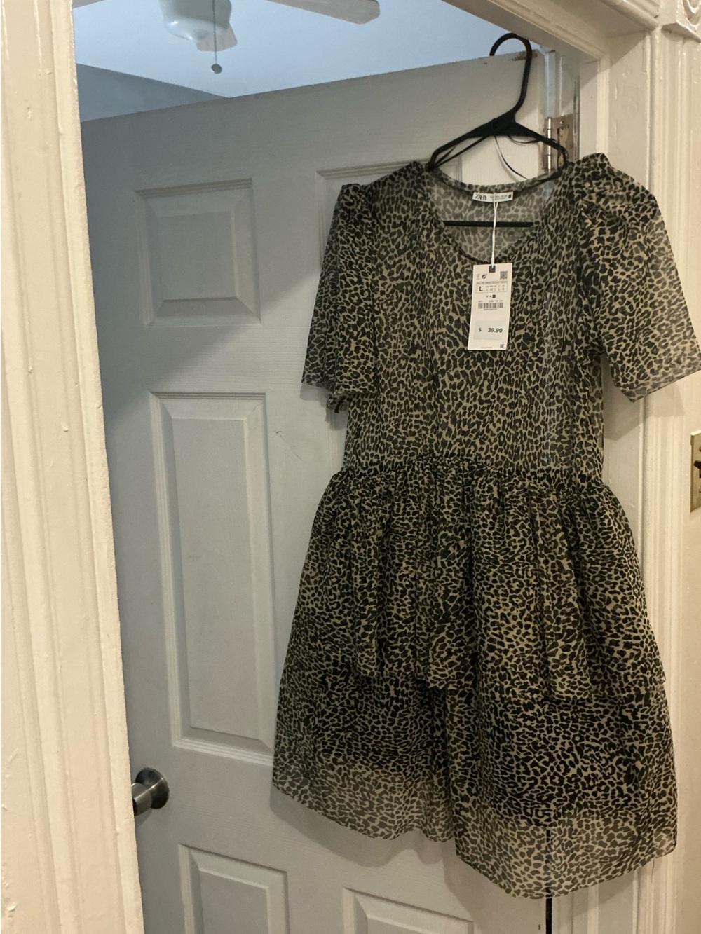 Zara  Leopard Print Puff Sleeve Dress